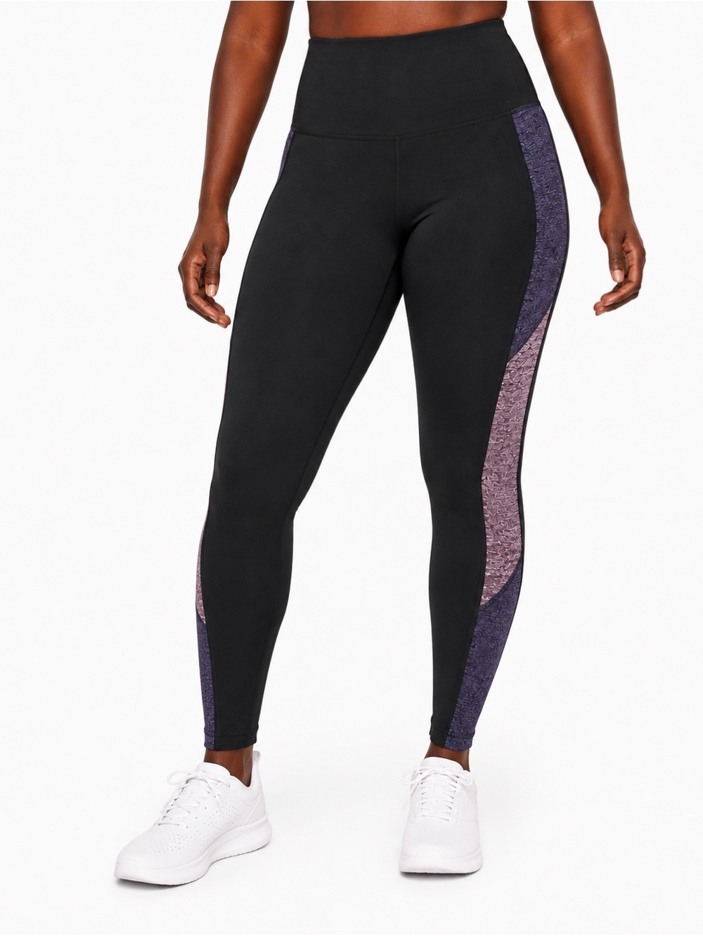 Tangerine Black Leggings with Purple Side Stripe